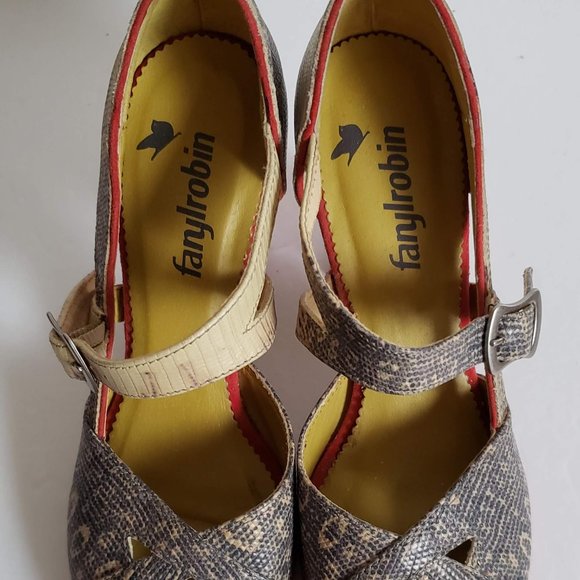 FARYLROBIN Leather Snakeskin Coral Red Suede Peep Toe Heels Anthropologie - Picture 6 of 15